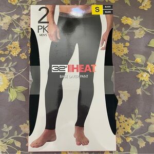 NIB 32 Degrees Heat Men's 2-Pack Stretch Quick-Dry Base Layer Pants, Black, Sz S